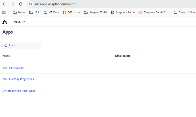 Apps page with Apps as links