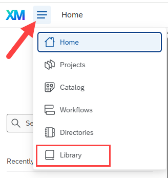 Qualtrics Main Menu with dropdown menu and Library link
