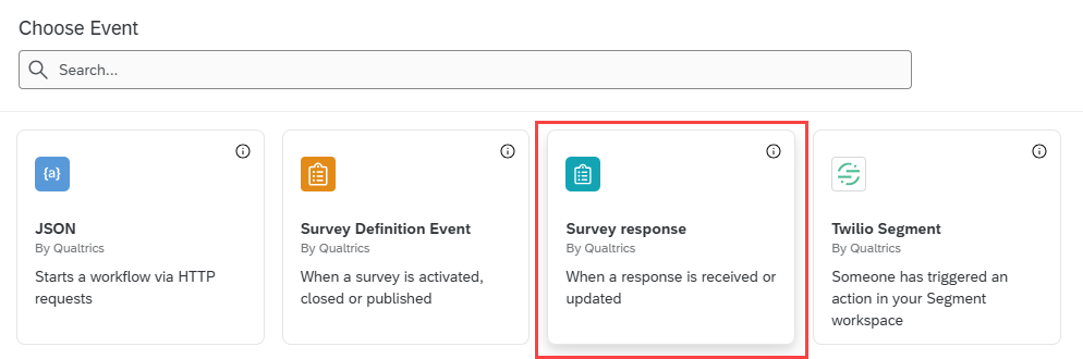 Choose Event window with Survey response tile