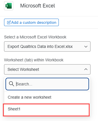 Microsoft Excel window with Worksheet (tab) within Workbook field and Select Worksheet dropdown menu with Sheet1 link