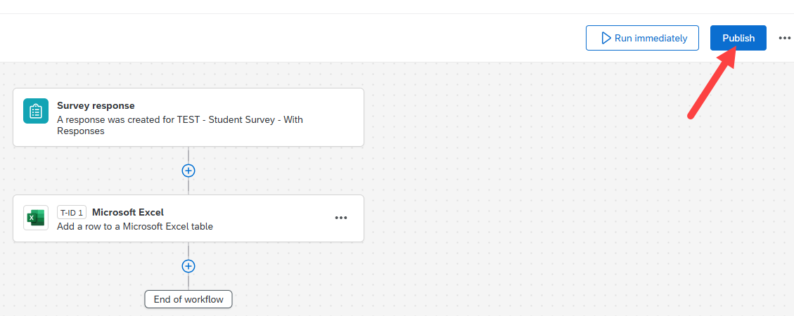 Publish button in completed Workflows page