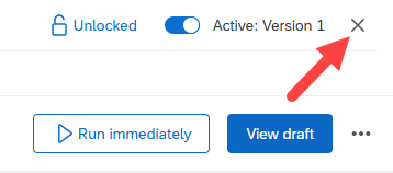 Close icon in the Workflows page