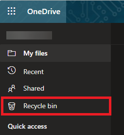 OneDrive menu with Recycle bin link