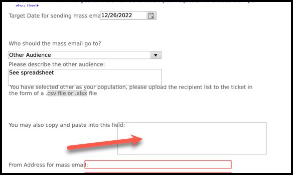 Screenshot depicting the location of the Audience details field in the self-service Request form