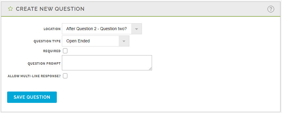 Screenshot depicting the Create New Question pane