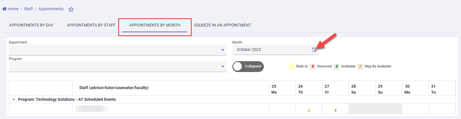 Appointments by Month tab