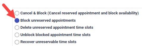 Image of Block unreserved appointments radio button