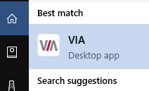 VIA Desktop App from Start Menu Search