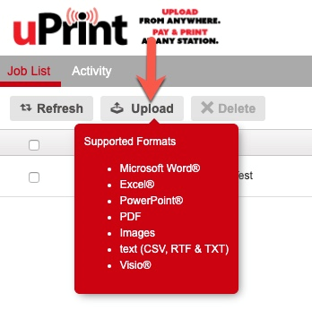 Upload button in uPrint