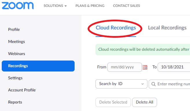 Recordings - Cloud Recordings option
