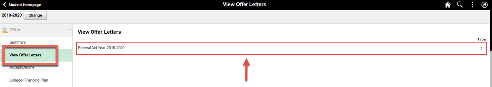 Screenshot depicting a current offer letter within the View Offer Letters pane
