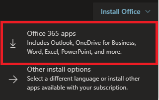 Office 365 apps download button