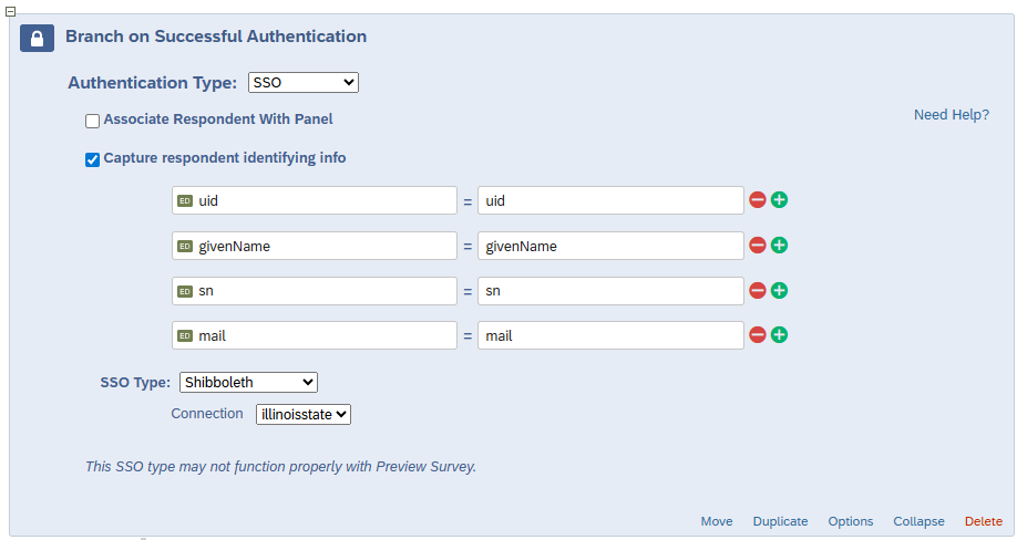 Survey flow branch with single sign-on information