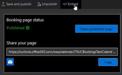 Embed Code for your Microsoft Bookings Page