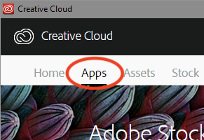 Apps link in Creative Cloud