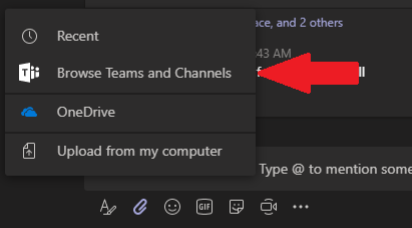 Browse Teams and Channels button
