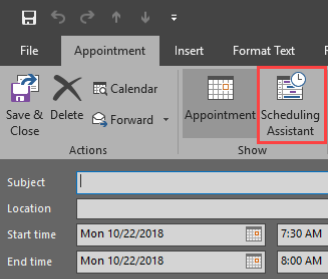 Scheduling Assistant button in Outlook Client