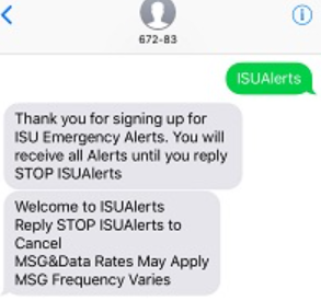 image of texting ISUAlerts and the response