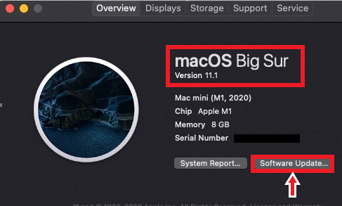 About this Mac with option to check Software Updates