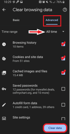 Chrome for Android Cache Clearing Options