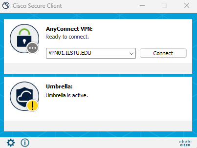 Image of Cisco Secure Client window with Connect button