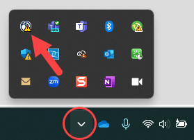 Image of Windows dock with caret icon and Cisco Secure Client icon
