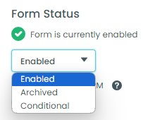 Form Status field with Archived dropdown menu