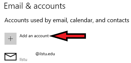 Add Accounts option in Windows