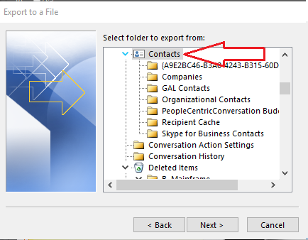 Selecting Contacts in the Folder Listing