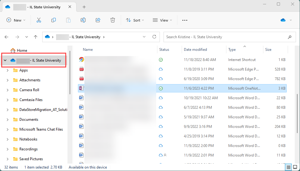 Image of File Explorer with OneDrive folder open