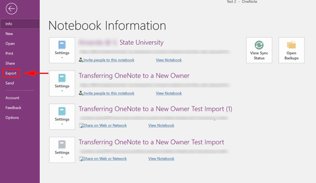 Clicking Export in OneNote 2016