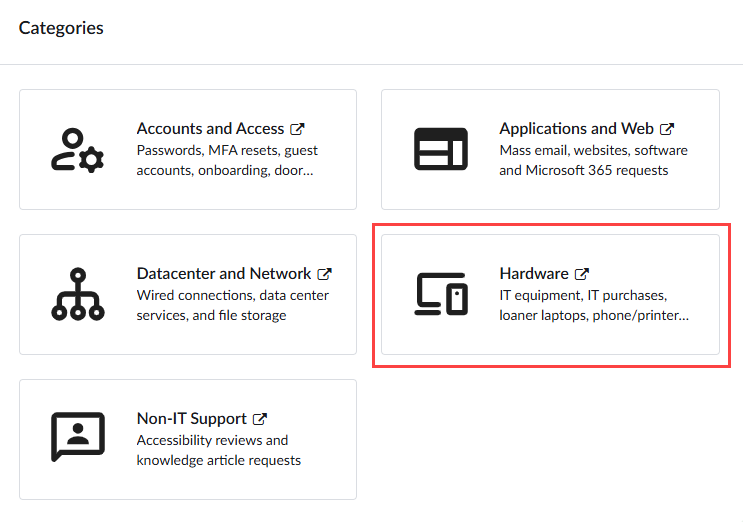 Categories section and Hardware button
