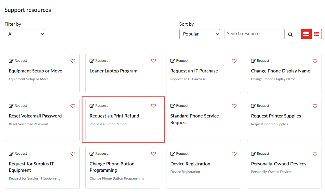 Support resources section and Request a uPrint Refund button