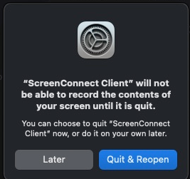 Quit and Reopen message in screen connect